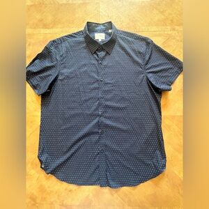 Men’s Blue Geometric Stretch Button-Down Shirt – XL Slim Fit